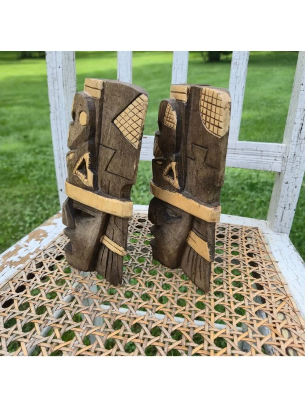 Vintage Wooden Tribal Snake Wall Masks Hand Carved Serpent Aztec Mayan style
